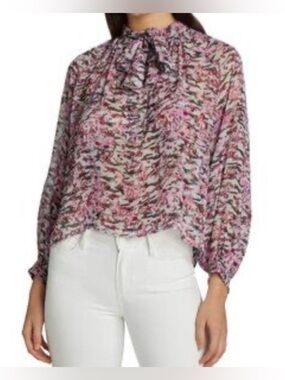 IRO Paris Vibrancy Floral Bow Tie Blouse Size S